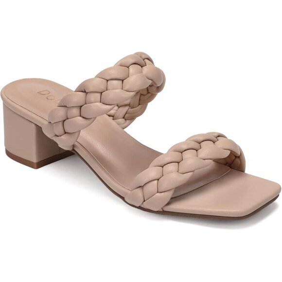 Women's Wide Width Chunky Vintage Square Open Toe Heels Sandals Tan Shoes - Picture 8 of 9